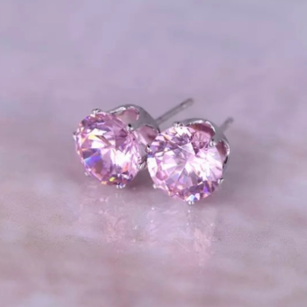 💖 Hypoallergenic Stainless Steel Cubic Zirconia Pink Topaz Earrings 6mm NEW